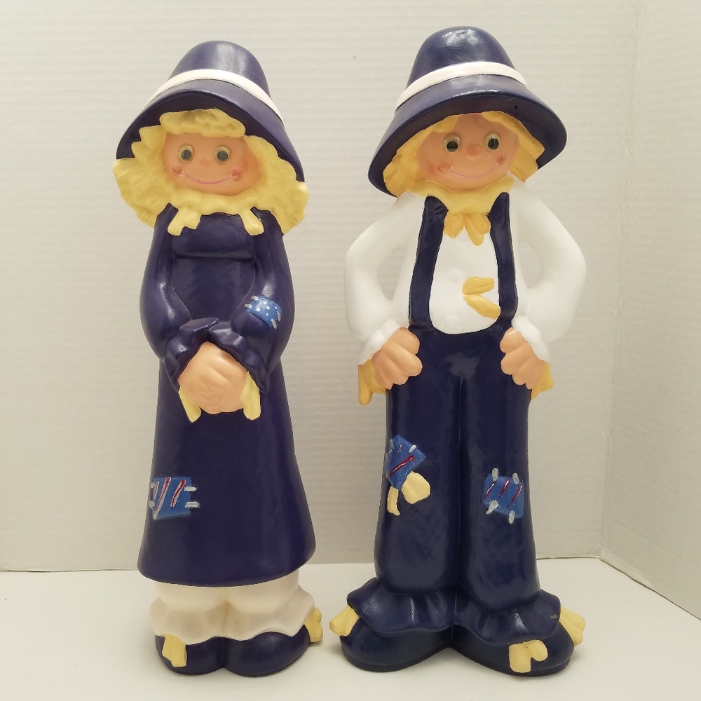 VTG Hand Painted Ceramic Pilgrim Farmer 15" Jack and Jill Decor Kitsch Cottage